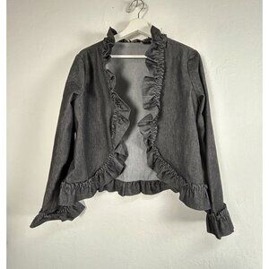 Nicole By Nicole Miller Womens Gray Ruffle Jacket Size 12 Stretch Open Front